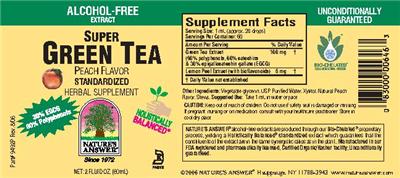 Photo of the Nature's Answer Super Green Tea Peach Flavor label