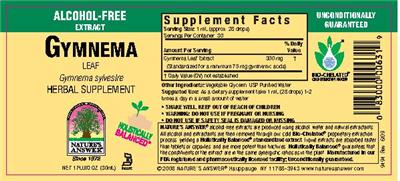 Photo of the Nature's Answer Gymnema Leaf label