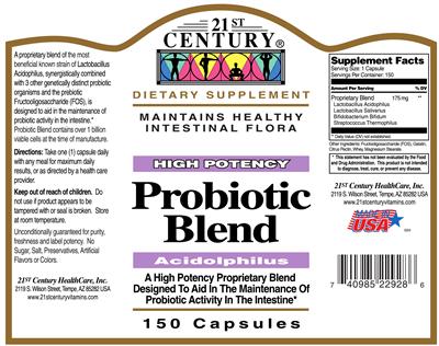 Photo of the 21st Century High Potency Probiotic Blend Acidophilus label