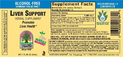 Photo of the Nature's Answer Liver Support Alcohol-Free label
