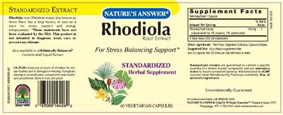 Photo of the Nature's Answer Rhodiola Root Extract label