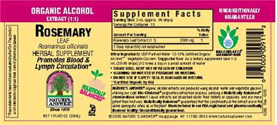 Photo of the Nature's Answer Rosemary Leaf label