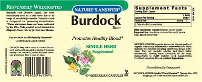 Photo of the Nature's Answer Burdock Root label