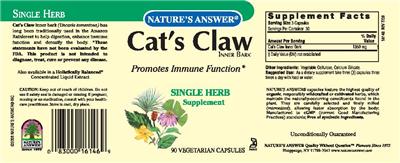 Photo of the Nature's Answer Cat's Claw Inner Bark label