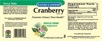 Photo of the Nature's Answer Cranberry Fruit label