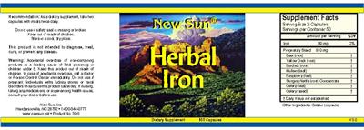 Photo of the New Sun Herbal Iron label