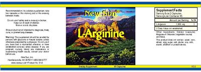 Photo of the New Sun L-Arginine label
