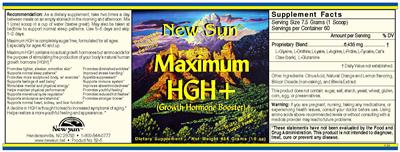 Photo of the New Sun Maximum HGH+ label