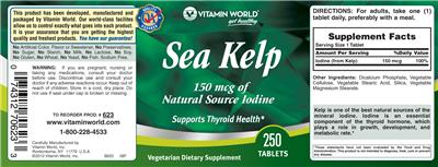 Photo of the Vitamin World Sea Kelp 150 mcg label