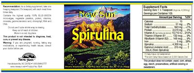 Photo of the New Sun Spirulina 4,300 mg label