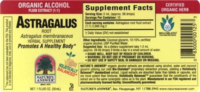 Photo of the Nature's Answer Astragalus Root label