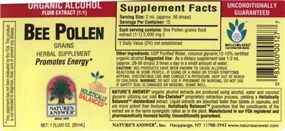 Photo of the Nature's Answer Bee Pollen Grains label