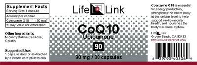 Photo of the LifeLink CoQ10 Ubiquinone 90 label