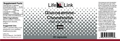 Photo of the LifeLink Glucosamine-Chondroitin 1500 mg/1200 mg 900 label