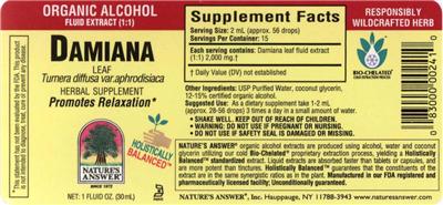 Photo of the Nature's Answer Damiana Leaf label