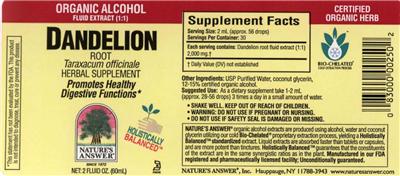 Photo of the Nature's Answer Dandelion Root label
