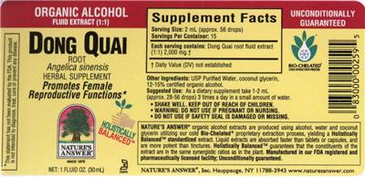 Photo of the Nature's Answer Dong Quai Root label