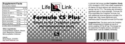 Photo of the LifeLink Formula CS Plus label
