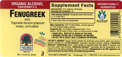 Photo of the Nature's Answer Fenugreek Seed label