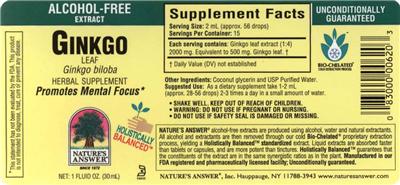 Photo of the Nature's Answer Ginkgo Leaf Alcohol-Free label