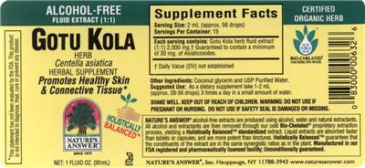 Photo of the Nature's Answer Gotu Kola Herb Alcohol-Free label