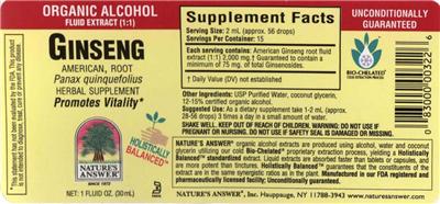 Photo of the Nature's Answer Ginseng label