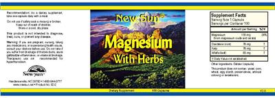 Photo of the New Sun Magnesium with Herbs label