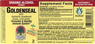 Photo of the Nature's Answer Goldenseal Root label