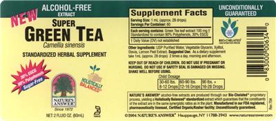 Photo of the Nature's Answer Super Green Tea Alcohol-Free label