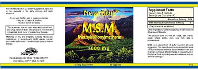Photo of the New Sun M.S.M. Methylsulfonylmethane 1000 mg label