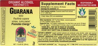 Photo of the Nature's Answer Guarana Seed label