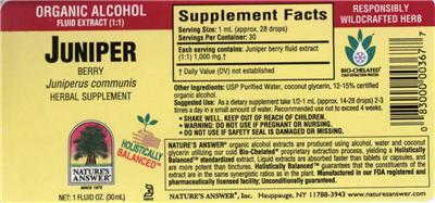 Photo of the Nature's Answer Juniper Berry label