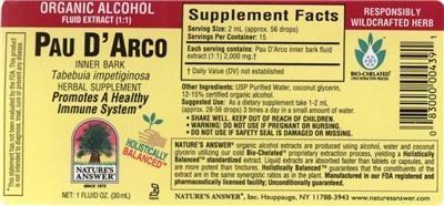 Photo of the Nature's Answer Pau D'Arco Inner Bark label