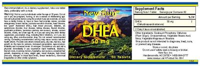 Photo of the New Sun DHEA 50 mg label