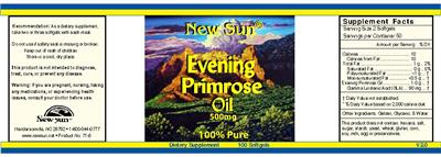 Photo of the New Sun Evening Primrose Oil 500 mg label