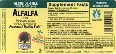 Photo of the Nature's Answer Alfalfa Herb label