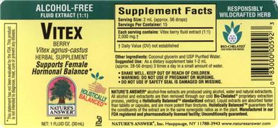 Photo of the Nature's Answer Vitex Berry Alcohol-Free label