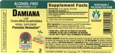 Photo of the Nature's Answer Damiana Leaf Alcohol-Free label