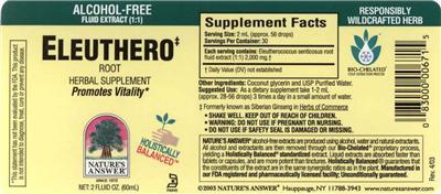 Photo of the Nature's Answer Eleuthero Root Alcohol-Free label