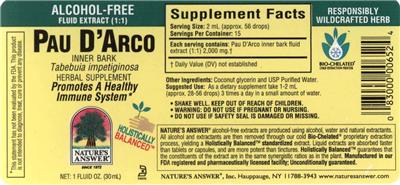 Photo of the Nature's Answer Pau d'Arco Inner Bark Alcohol-Free label
