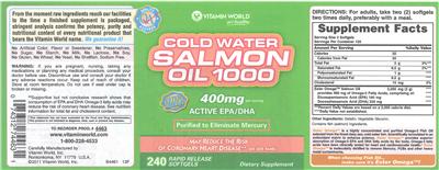 Photo of the Vitamin World Salmon Oil 1000 label