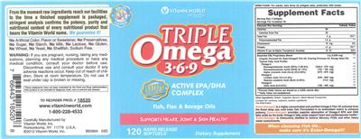 Photo of the Vitamin World Triple Omega 3-6-9 label