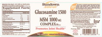 Photo of the Sundown Naturals Glucosamine 1500 And MSM 1000 mg Complex label