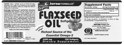 Photo of the Jarrow Formulas Certified Organic Flaxseed Oil 1000 mg label