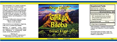 Photo of the New Sun Ginkgo Biloba Extract & Leaf label