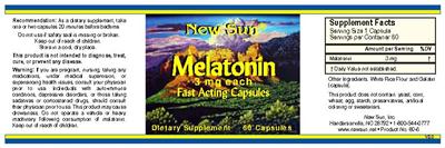 Photo of the New Sun Melatonin 3 mg label