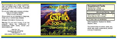 Photo of the New Sun Garlic 500 mg Odor-Controlled label