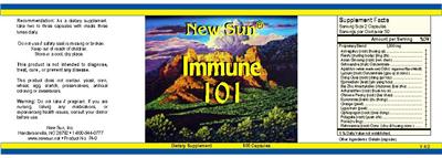 Photo of the New Sun Immune 101 label