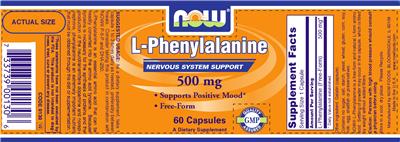 Photo of the NOW L-Phenylalanine 500 mg label