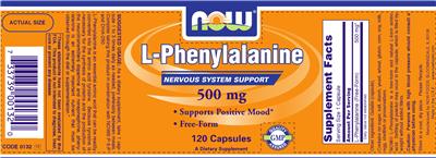 Photo of the NOW L-Phenylalanine 500 mg label